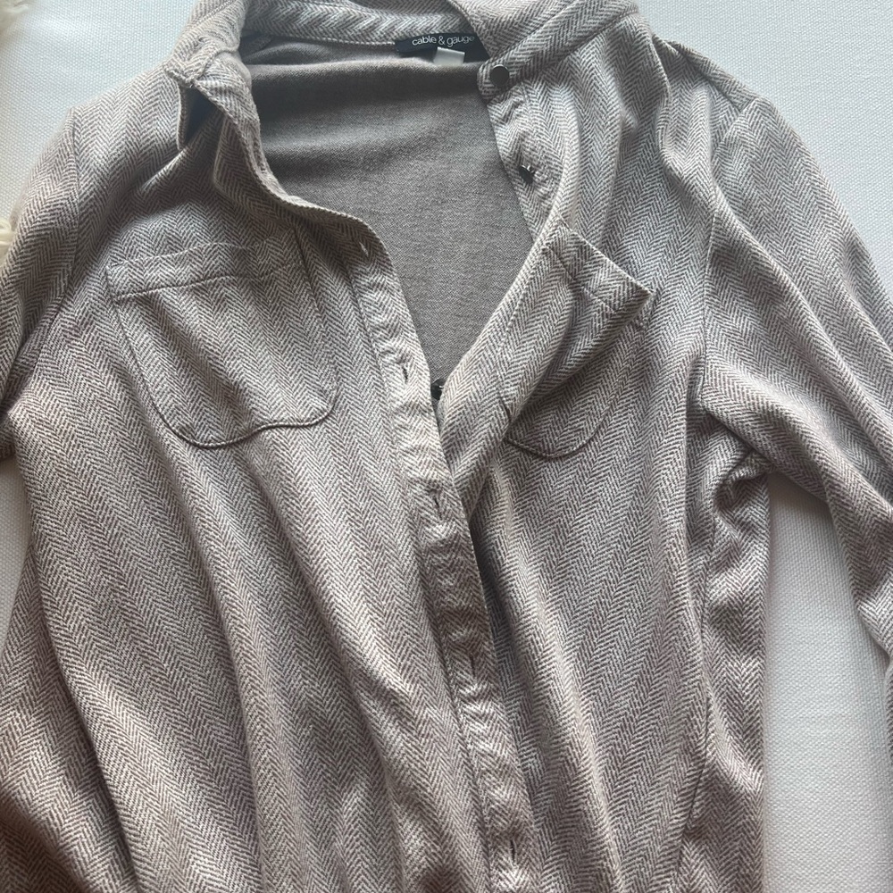 Cable & Gauge Gray Long Sleeve Polo Button Down Shirt